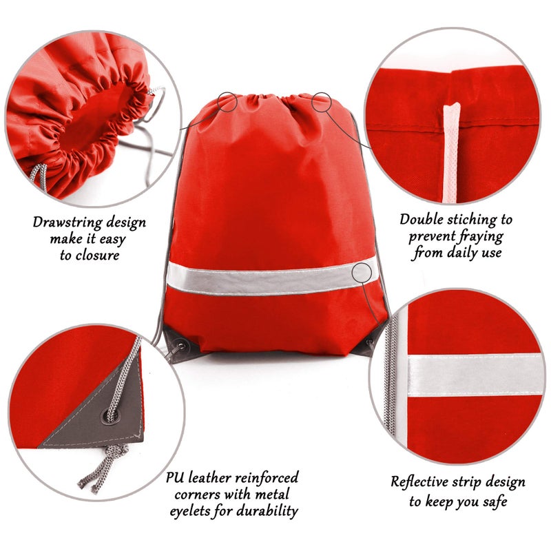 BeeGreen 30 Pieces Red Drawstring Bags Bulk String Backpacks, Cinch Sacks for Gym Sport Trip, Reflective Strips DIY for Women and Men - Image 4